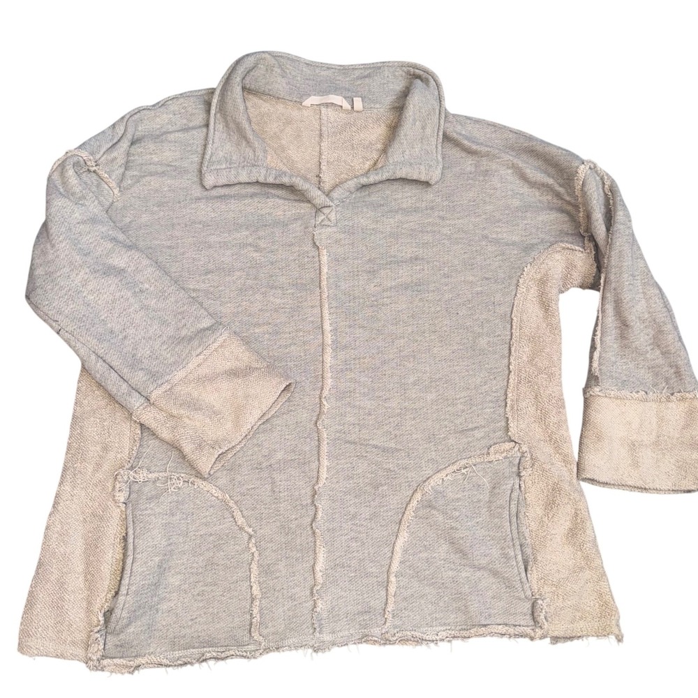 Soft Surroundings Petite Gray Exposed Seam Raw Edge Sweatshirt Pockets Large